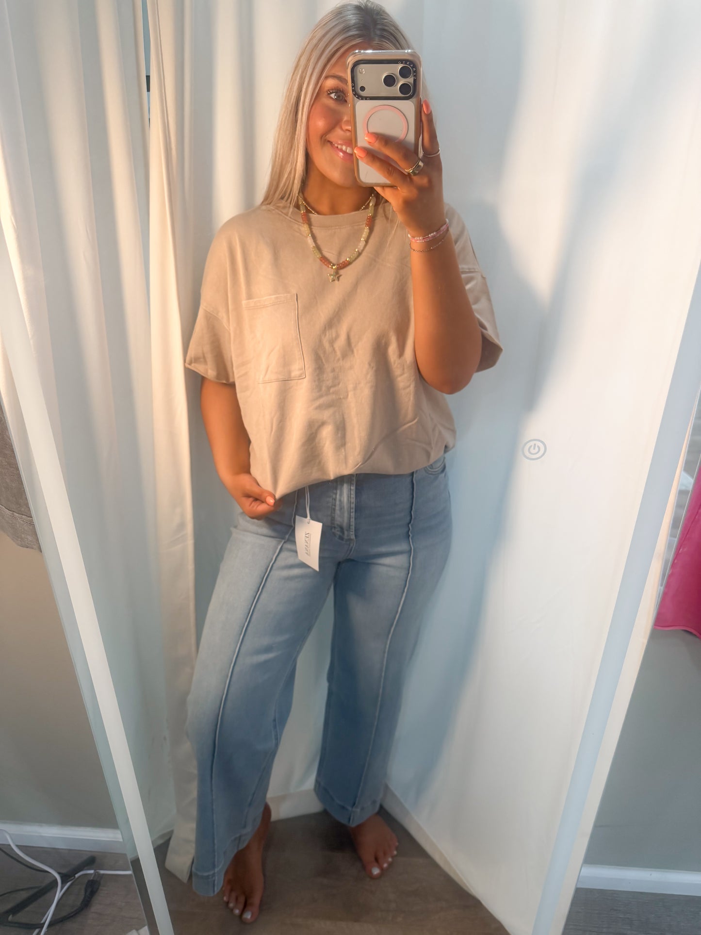 French Terry Acid Wash Pocket Tee Mocha