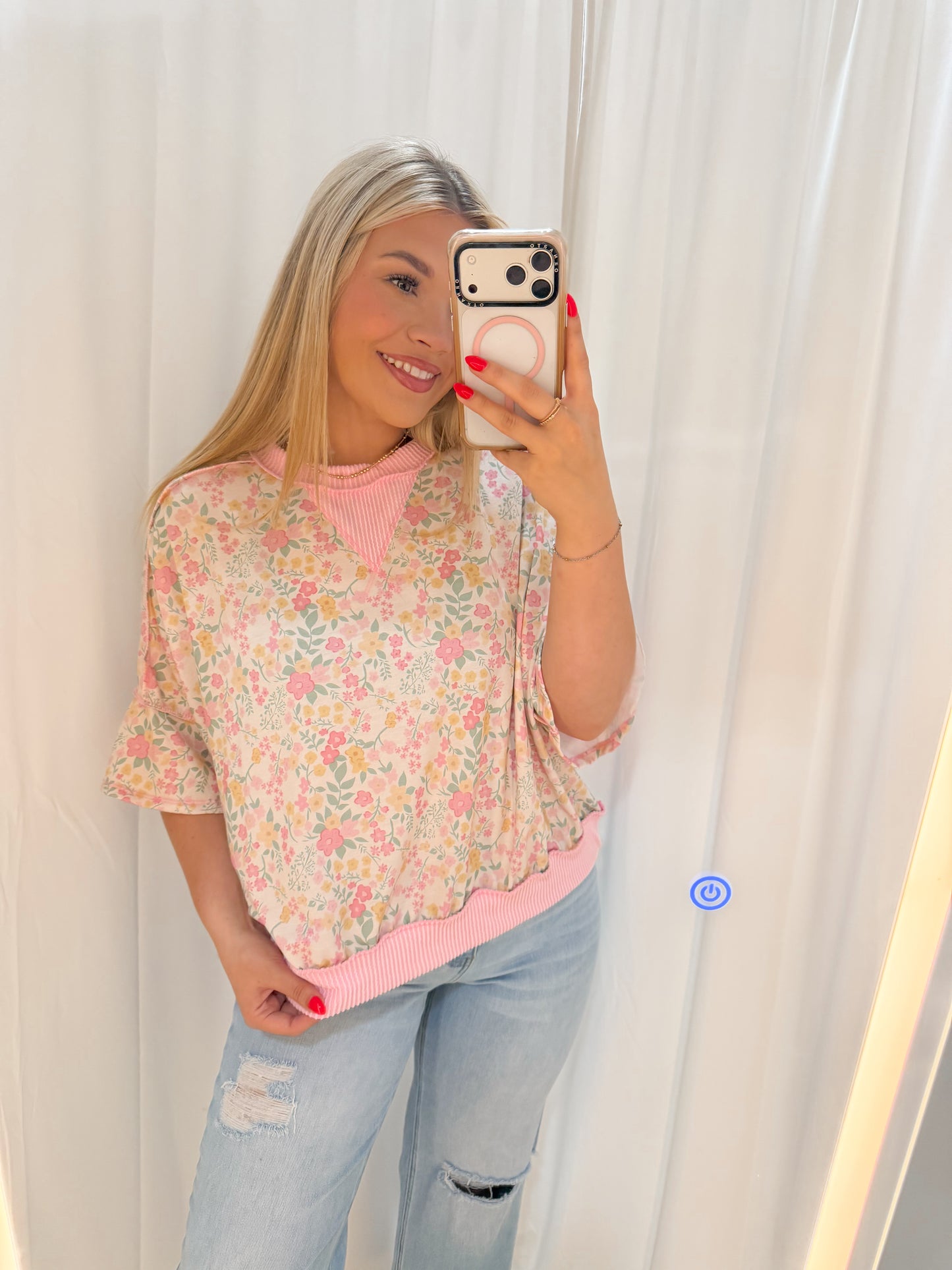 Oversized Flutter Sleeve Floral Top