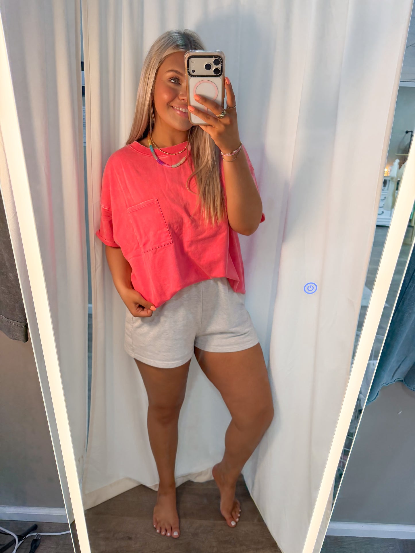 Terry Cloth Acid Wash Pocket Tee Fuchsia