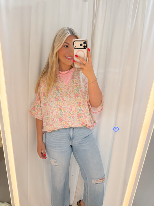 Oversized Flutter Sleeve Floral Top
