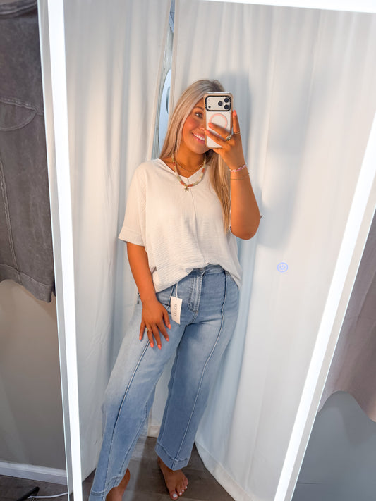 Woven Sleet V-Neck Top