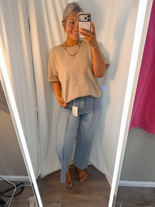 French Terry Acid Wash Pocket Tee Mocha