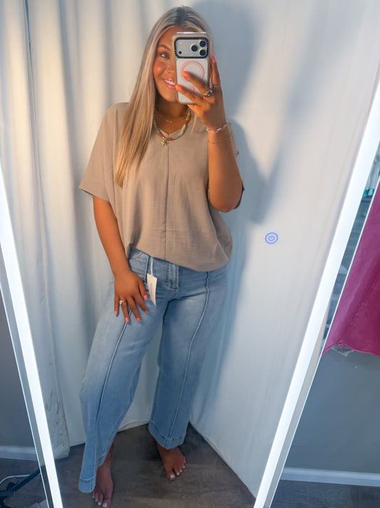 Mocha Woven V-Neck Top