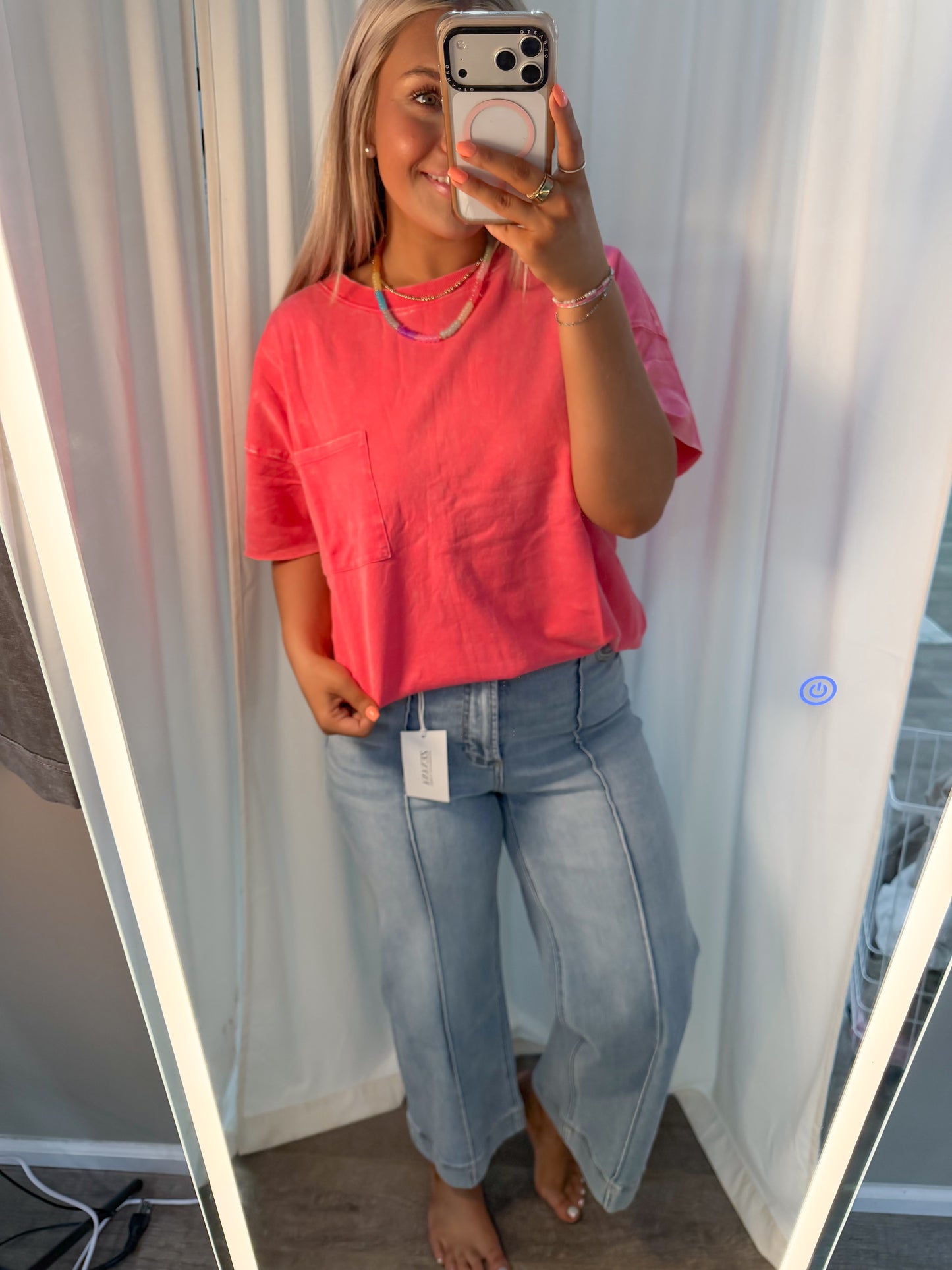 Terry Cloth Acid Wash Pocket Tee Fuchsia
