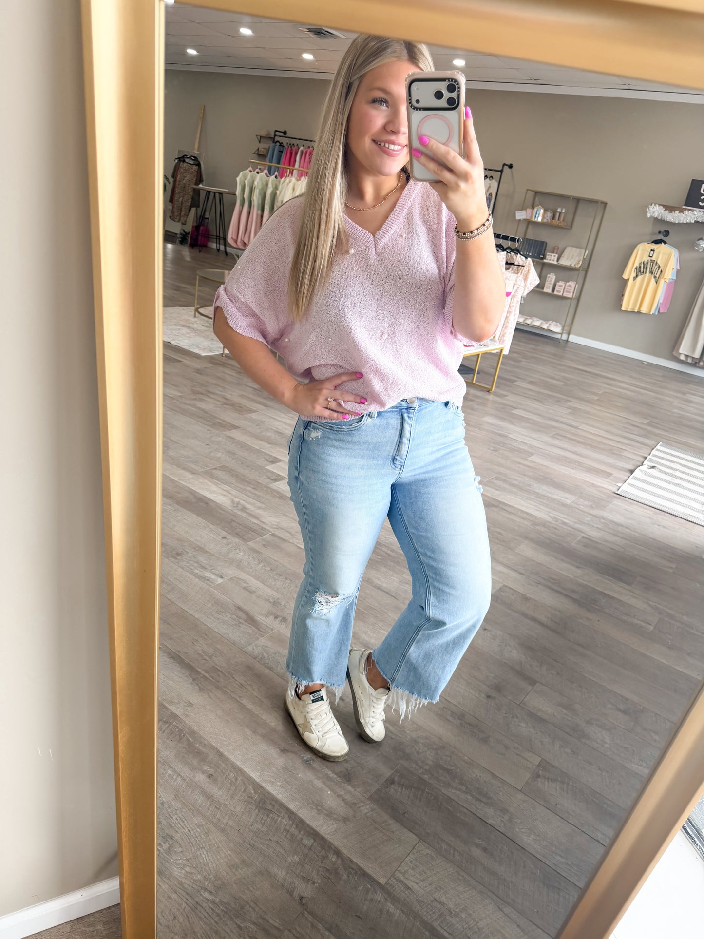 Lilac Top With Pearls