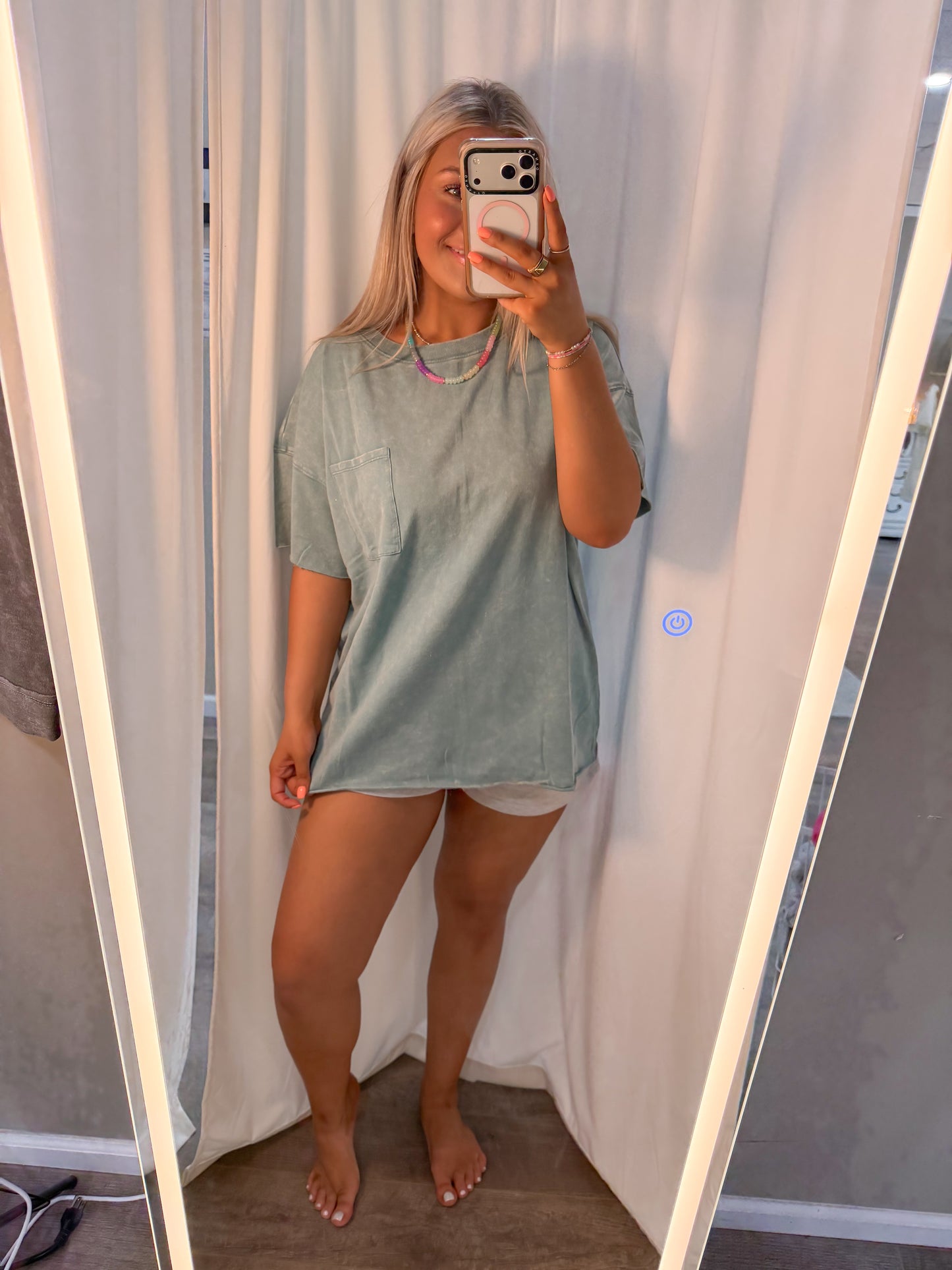 Terry Cloth Acid Wash Pocket Tee Teal