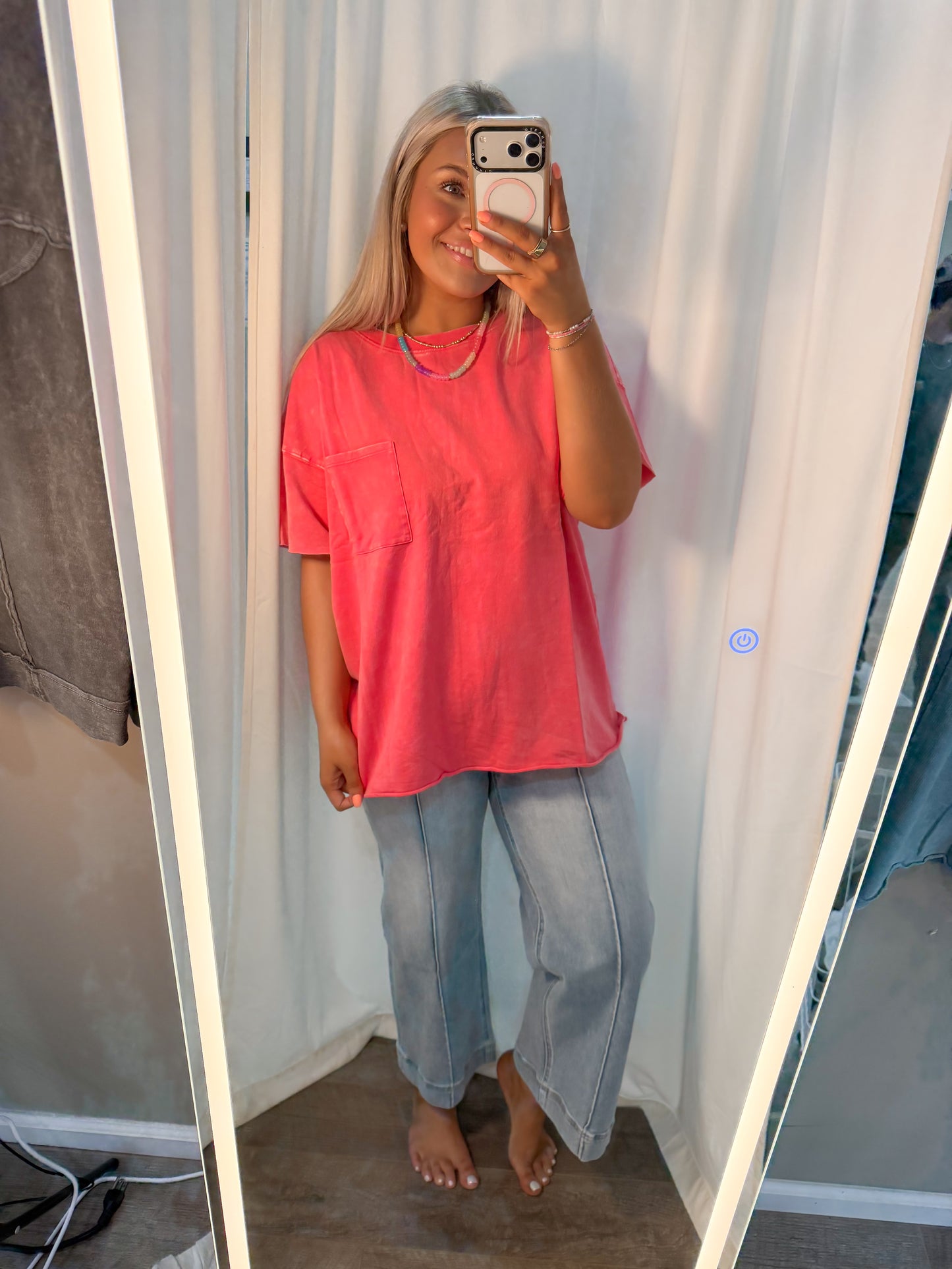 Terry Cloth Acid Wash Pocket Tee Fuchsia