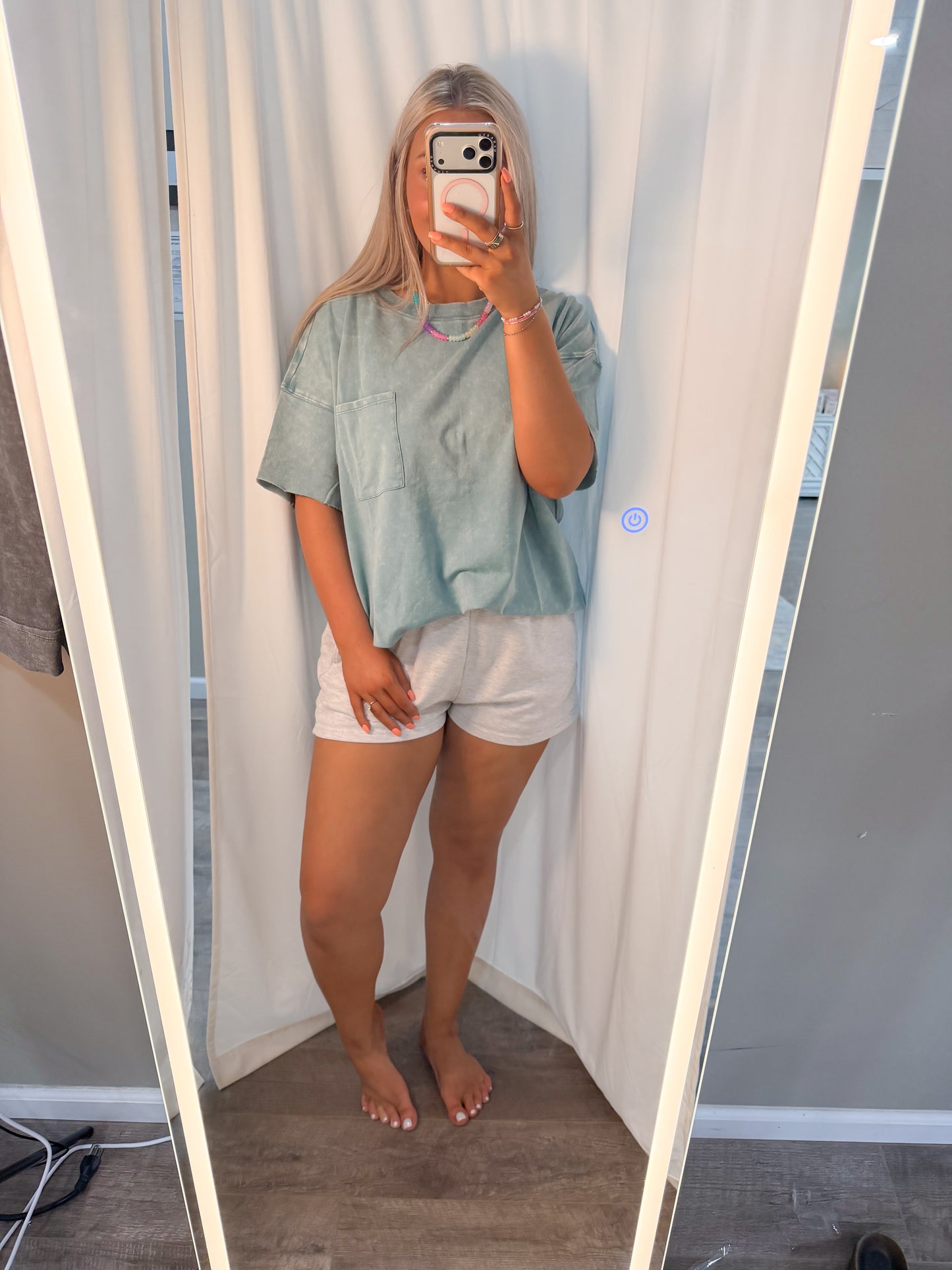 Terry Cloth Acid Wash Pocket Tee Teal