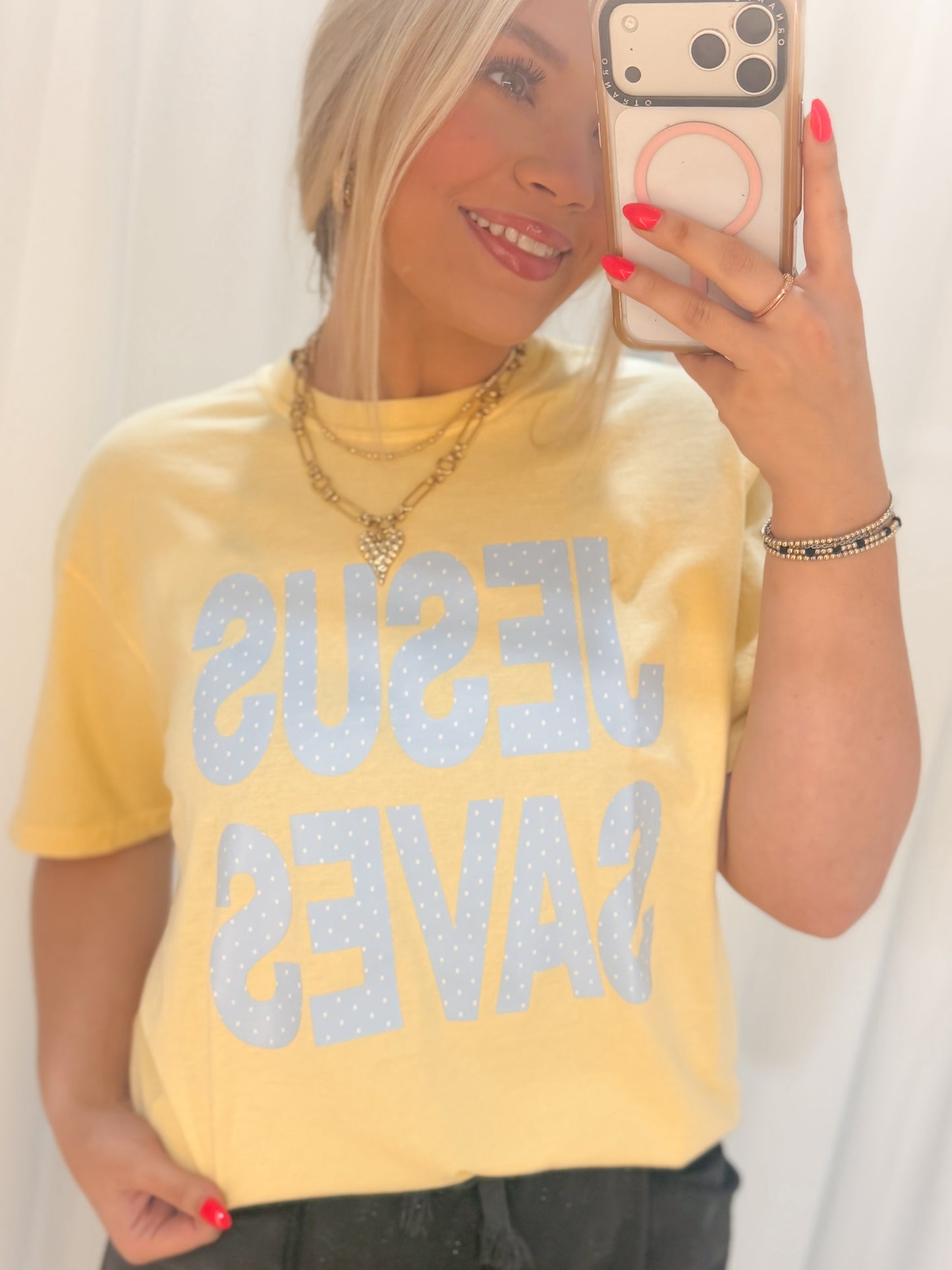 Jesus Saves Polka Dot Graphic Tee